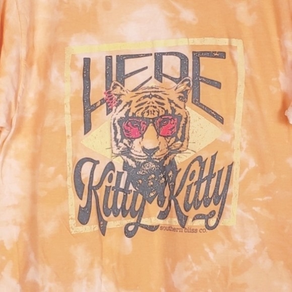 Creamsicle Tie Dye Tiger Sunglasses Here Kitty Graphic Tee T-Shirt - Picture 3 of 5